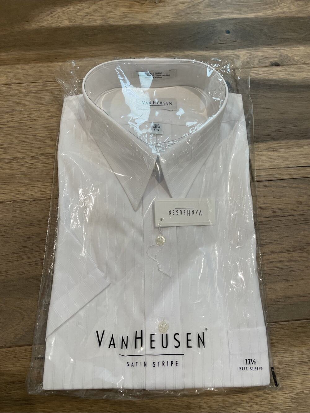 Van Heusen Satin Stripes Dress Shirt Size 17.5 Half Sleeves NWT